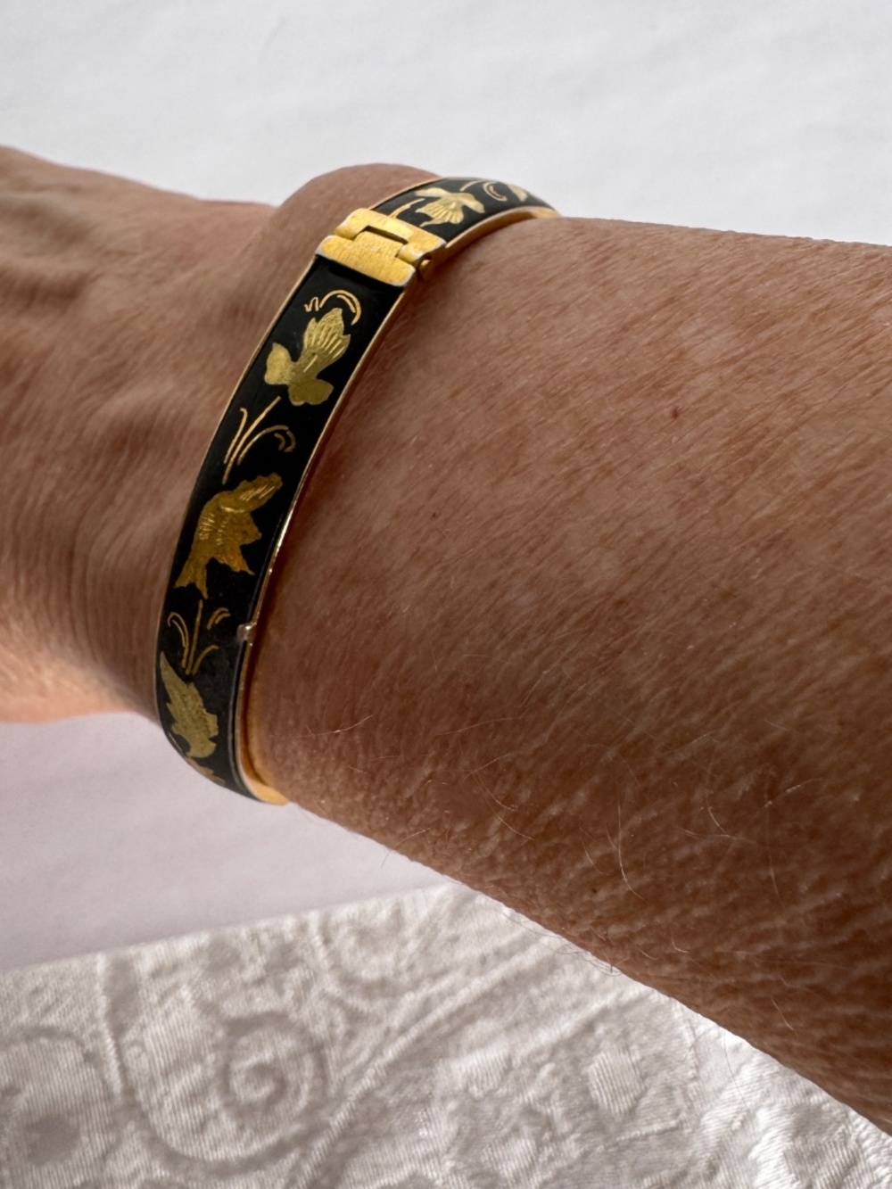 Vintage Damascene Toledo Black & Gold Leaf Floral Bracelet